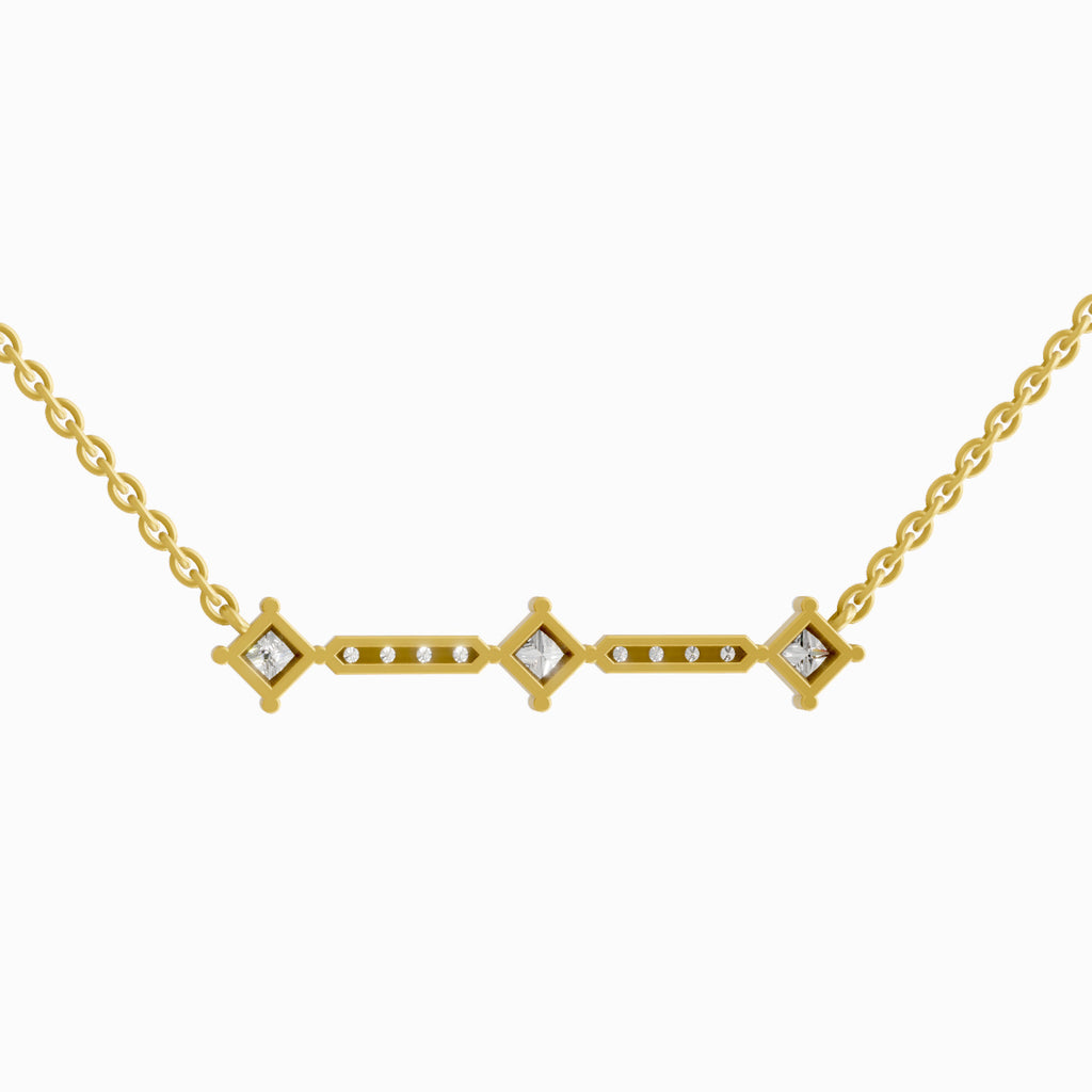 Lab Grown Diamond Necklace 0.2 Carat IGI Certified Round & Princess Shape 925 Sterling Silver Yellow Gold Plated Fashion Necklace