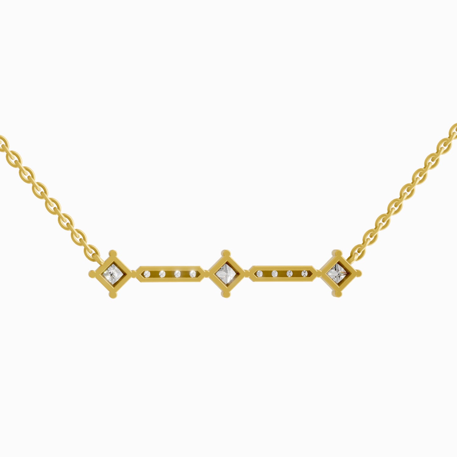 Lab Grown Diamond Necklace 0.2 Carat IGI Certified Round & Princess Shape 925 Sterling Silver Yellow Gold Plated Fashion Necklace