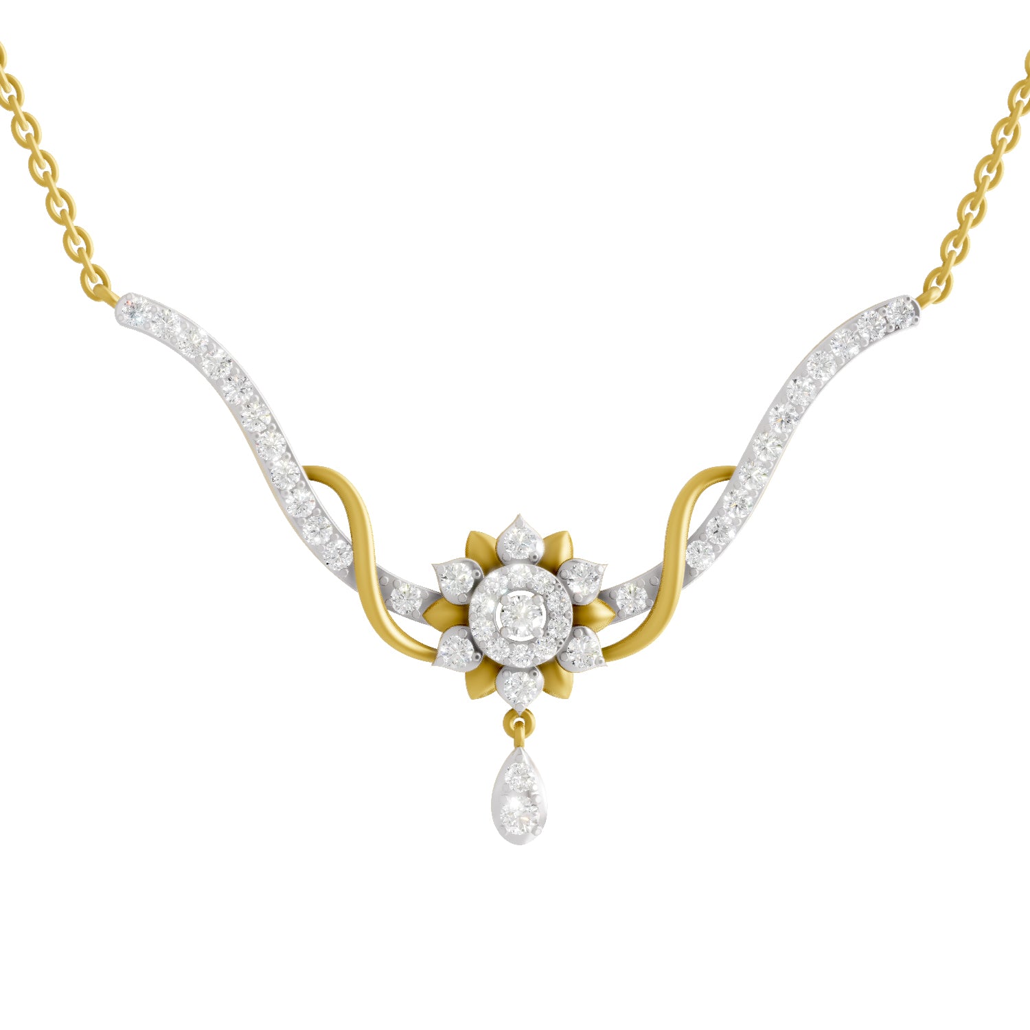 Lab Grown Diamond Necklace 1.06 Carat IGI Certified Round Shape 925 Sterling Silver Yellow Gold Plated Lotus Necklace