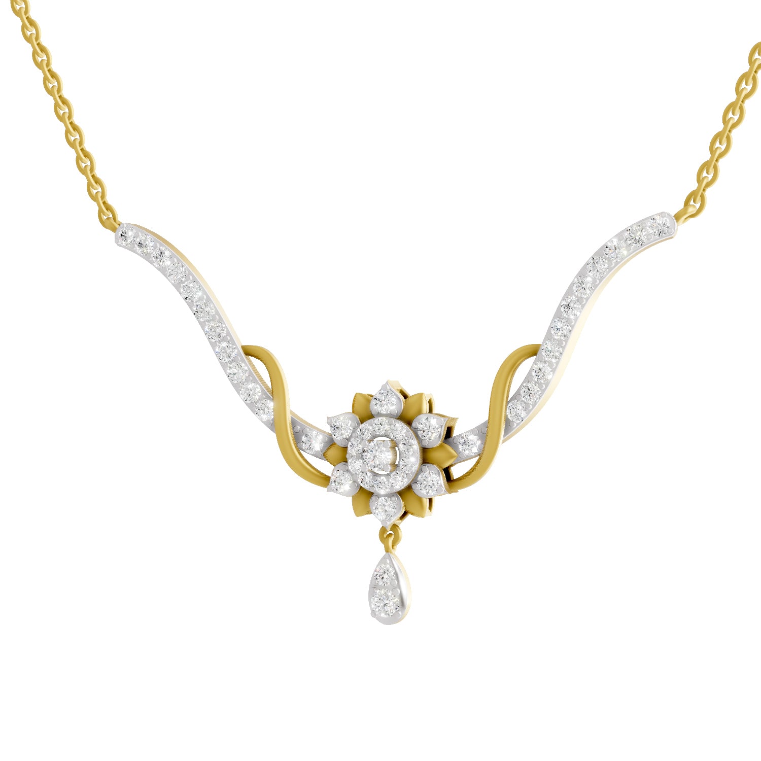 Lab Grown Diamond Necklace 1.06 Carat IGI Certified Round Shape 925 Sterling Silver Yellow Gold Plated Lotus Necklace