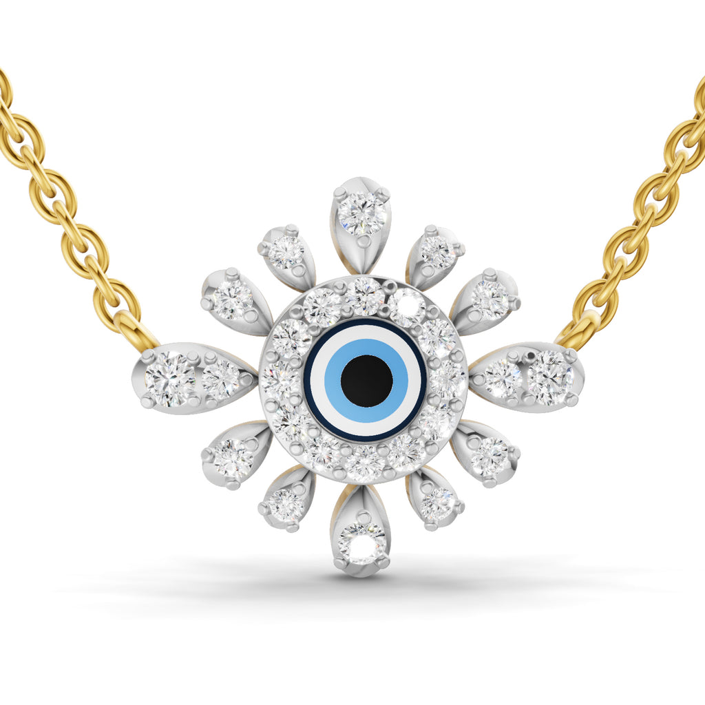 Lab Grown Diamond Necklace 0.52 Carat IGI Certified Round Shape 925 Sterling Silver Yellow Gold Plated Evil Eye Necklace