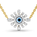 Lab Grown Diamond Necklace 0.52 Carat IGI Certified Round Shape 925 Sterling Silver Yellow Gold Plated Evil Eye Necklace