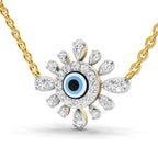 Lab Grown Diamond Necklace 0.52 Carat IGI Certified Round Shape 925 Sterling Silver Yellow Gold Plated Evil Eye Necklace