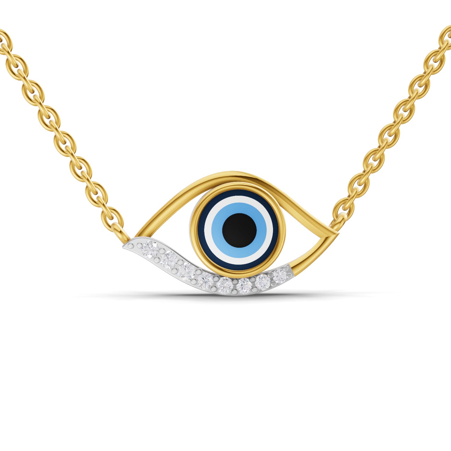 Lab Grown Diamond Necklace 0.12 Carat IGI Certified Round Shape 925 Sterling Silver Yellow Gold Plated Evil Eye Necklace