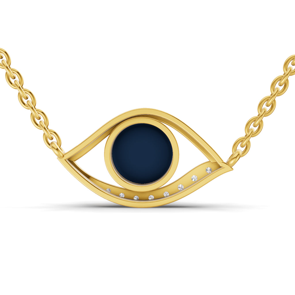Lab Grown Diamond Necklace 0.12 Carat IGI Certified Round Shape 925 Sterling Silver Yellow Gold Plated Evil Eye Necklace