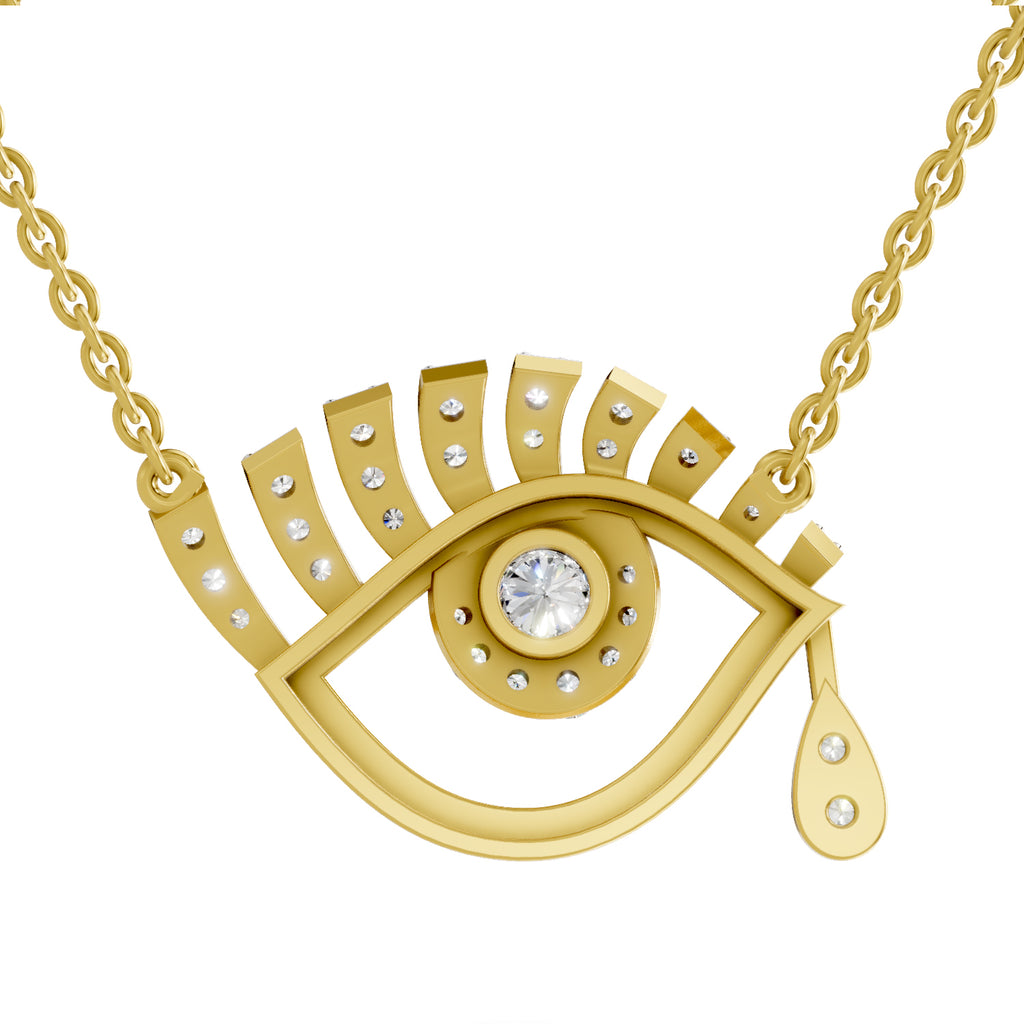 Lab Grown Diamond Necklace 0.95 Carat IGI Certified Round Shape 925 Sterling Silver Gold Plated Evil Eye Pendant Necklace