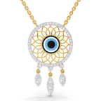 Lab Grown Diamond Necklace 0.93 Carat IGI Certified Round Shape 925 Sterling Silver Yellow Gold Plated Evil Eye Necklace