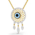 Lab Grown Diamond Necklace 0.93 Carat IGI Certified Round Shape 925 Sterling Silver Yellow Gold Plated Evil Eye Necklace