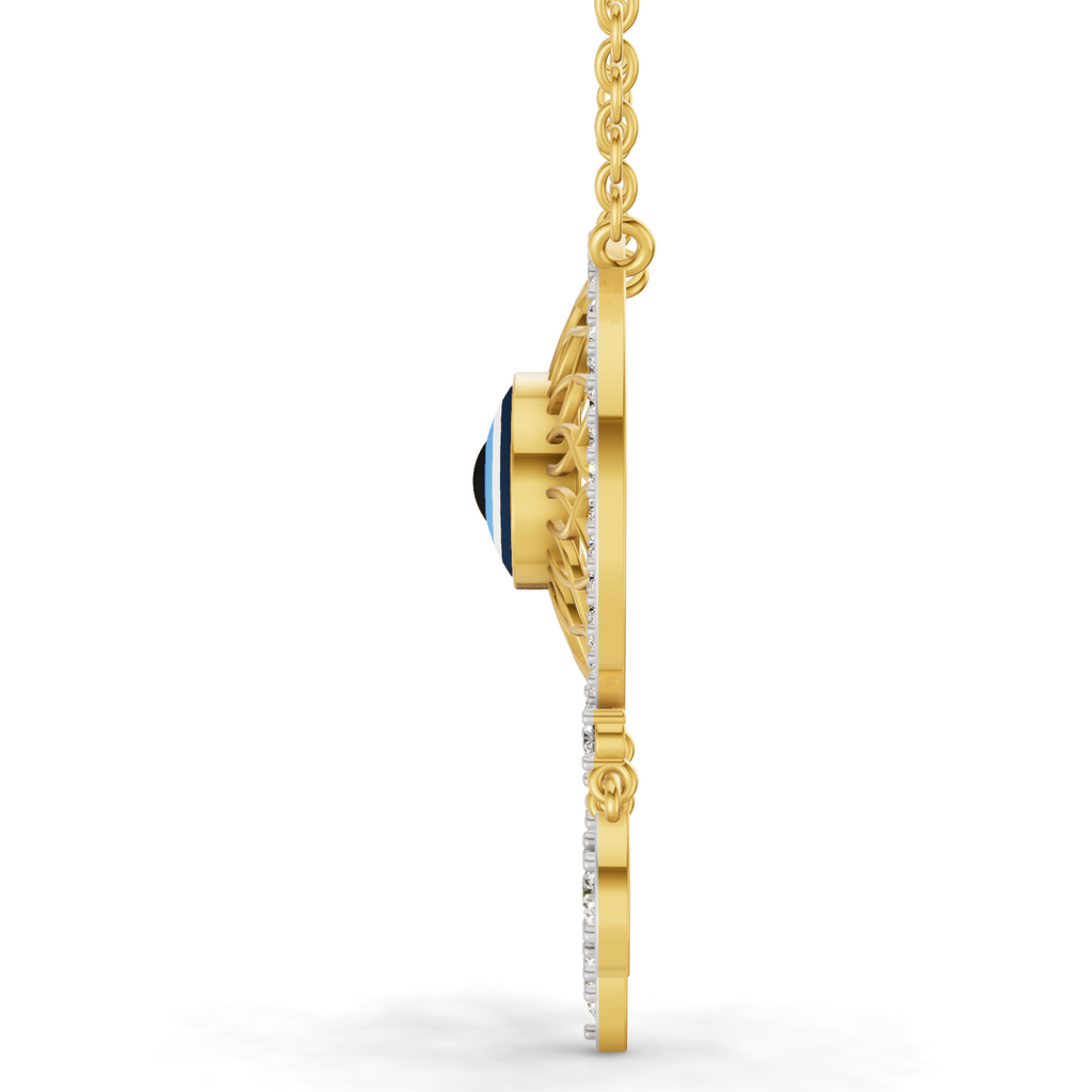 Lab Grown Diamond Necklace 0.93 Carat IGI Certified Round Shape 925 Sterling Silver Yellow Gold Plated Evil Eye Necklace