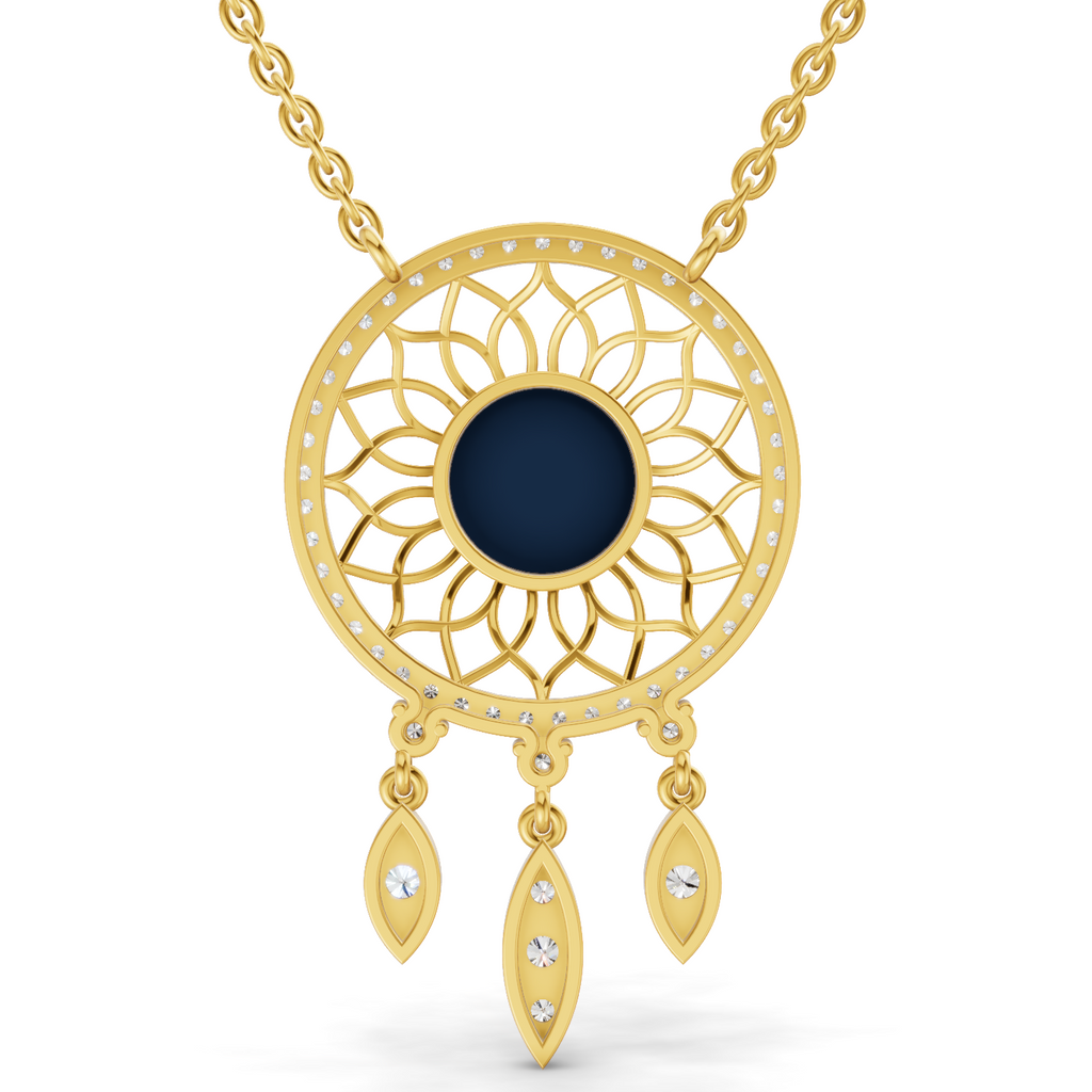 Lab Grown Diamond Necklace 0.93 Carat IGI Certified Round Shape 925 Sterling Silver Yellow Gold Plated Evil Eye Necklace