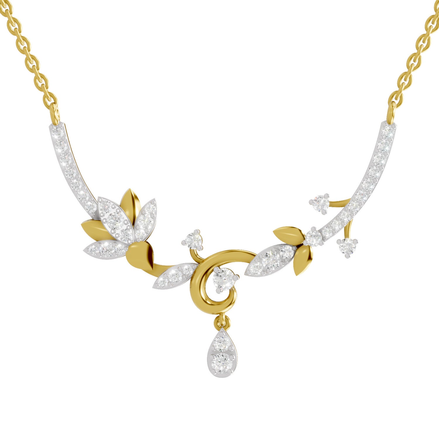 Lab Grown Diamond Necklace 0.85 Carat IGI Certified Round Shape 925 Sterling Silver Yellow Gold Plated Lotus Necklace