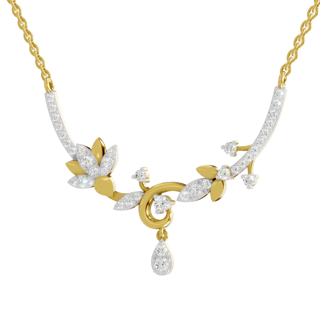 Lab Grown Diamond Necklace 0.85 Carat IGI Certified Round Shape 925 Sterling Silver Yellow Gold Plated Lotus Necklace
