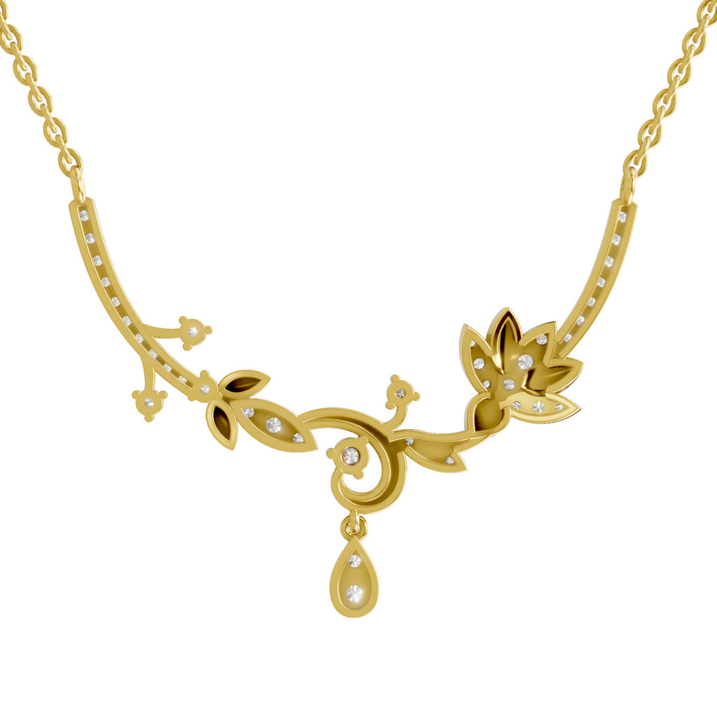 Lab Grown Diamond Necklace 0.85 Carat IGI Certified Round Shape 925 Sterling Silver Yellow Gold Plated Lotus Necklace