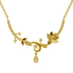 Lab Grown Diamond Necklace 0.85 Carat IGI Certified Round Shape 925 Sterling Silver Yellow Gold Plated Lotus Necklace