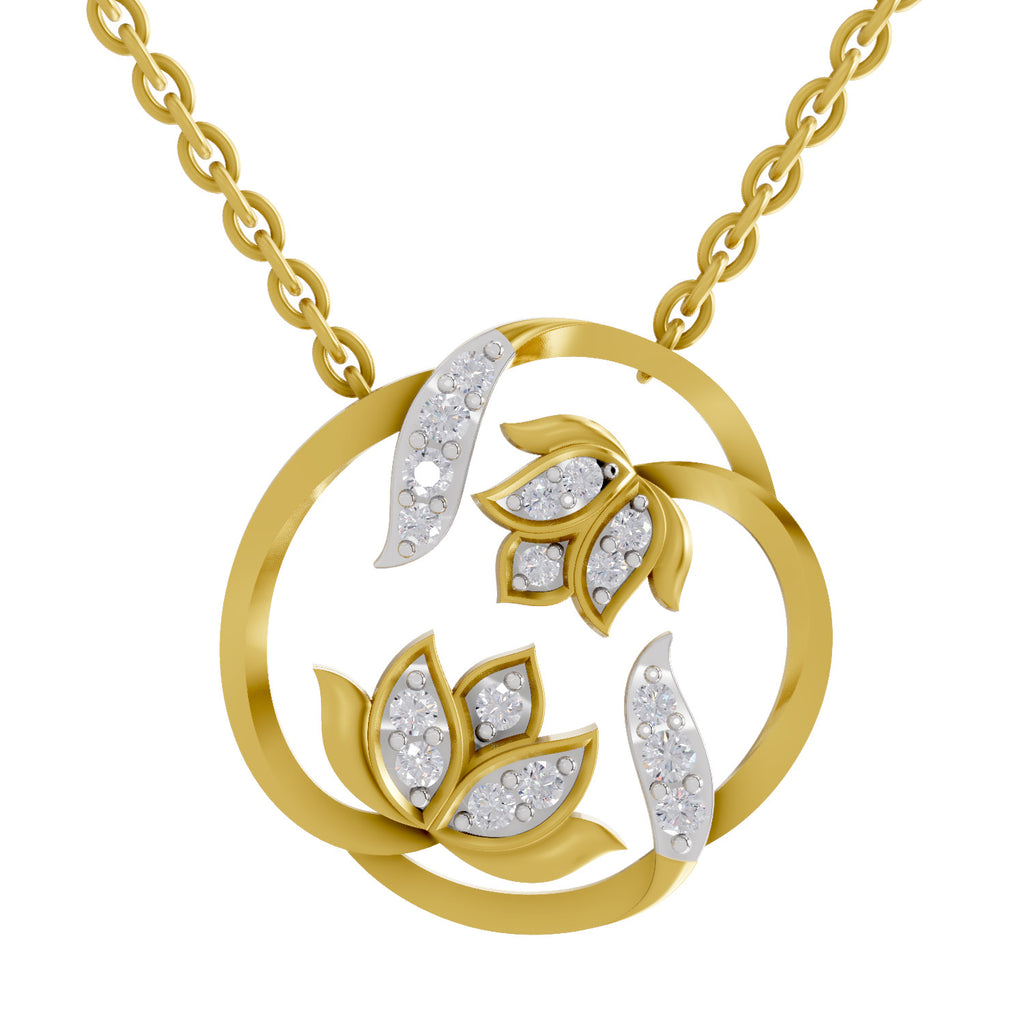 Lab Grown Diamond Necklace 0.23 Carat IGI Certified Round Shape 925 Sterling Silver Yellow Gold Plated Lotus Necklace