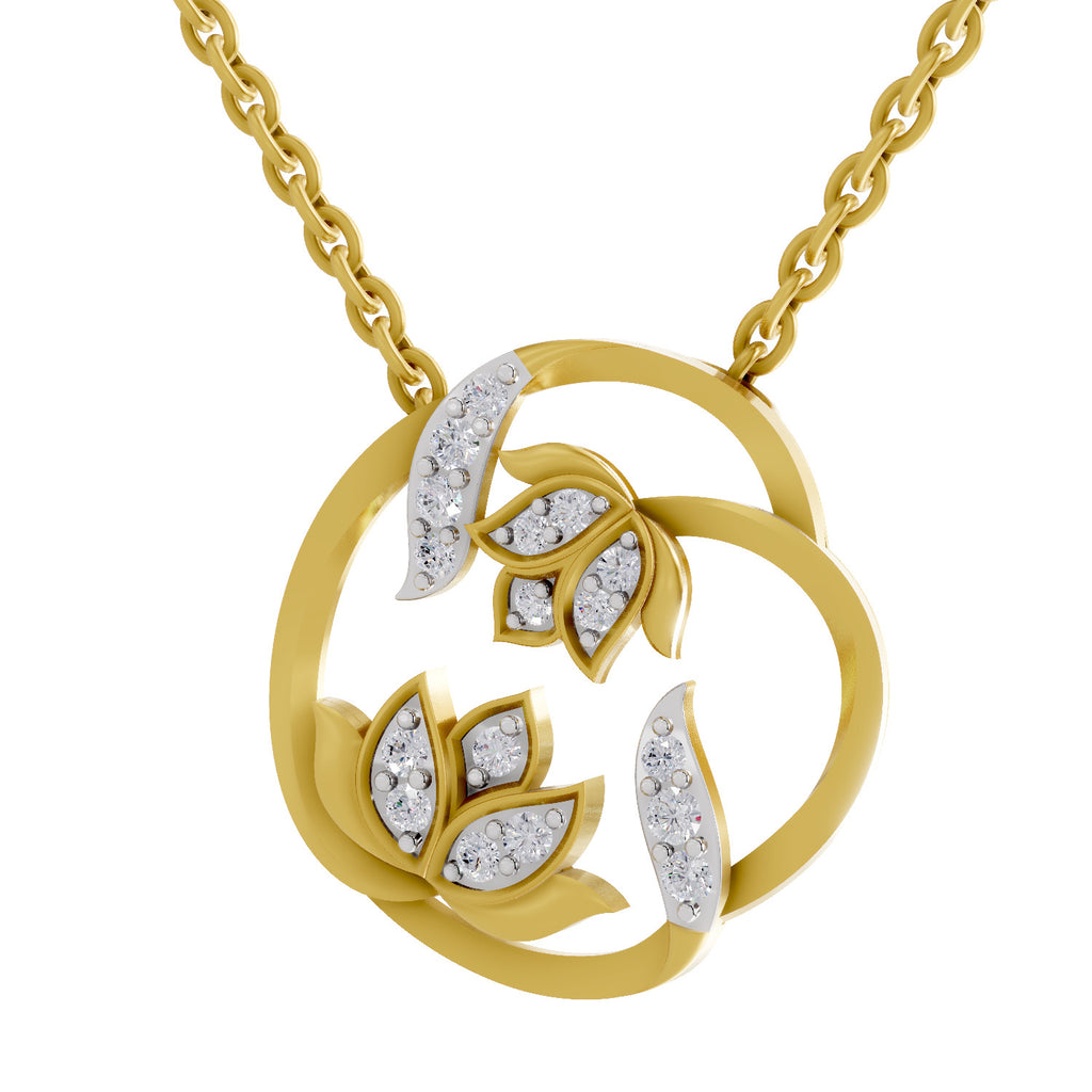 Lab Grown Diamond Necklace 0.23 Carat IGI Certified Round Shape 925 Sterling Silver Yellow Gold Plated Lotus Necklace