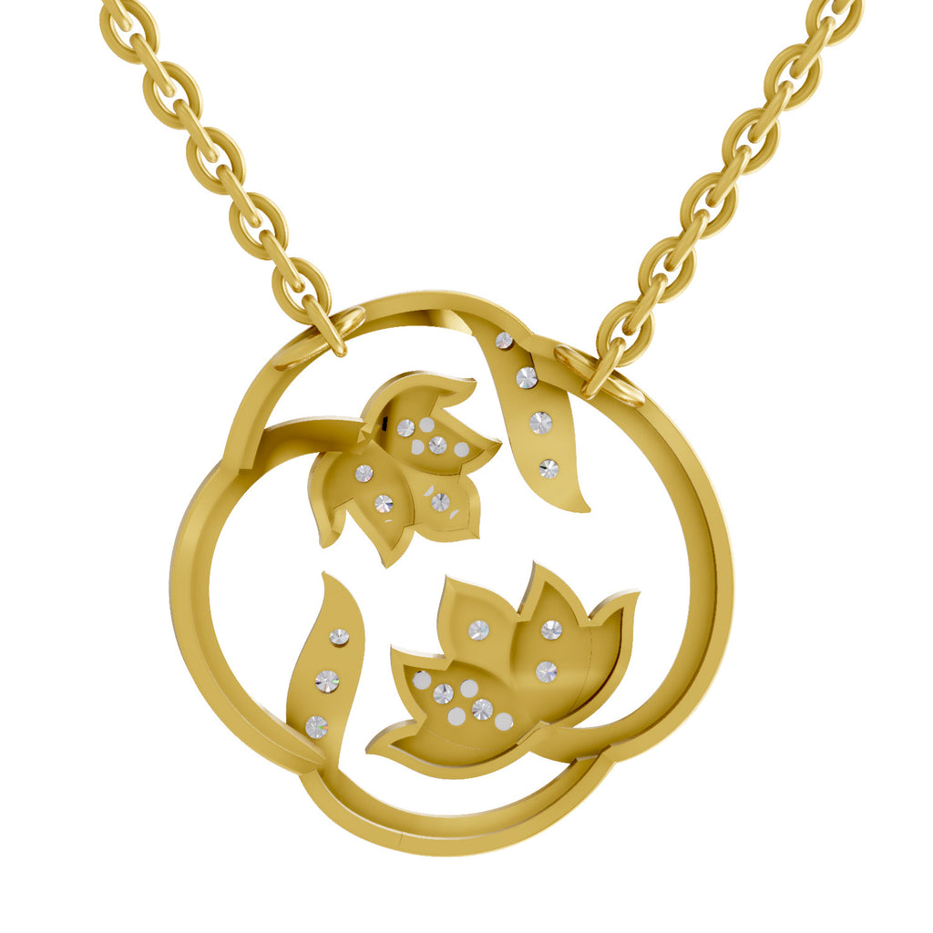 Lab Grown Diamond Necklace 0.23 Carat IGI Certified Round Shape 925 Sterling Silver Yellow Gold Plated Lotus Necklace