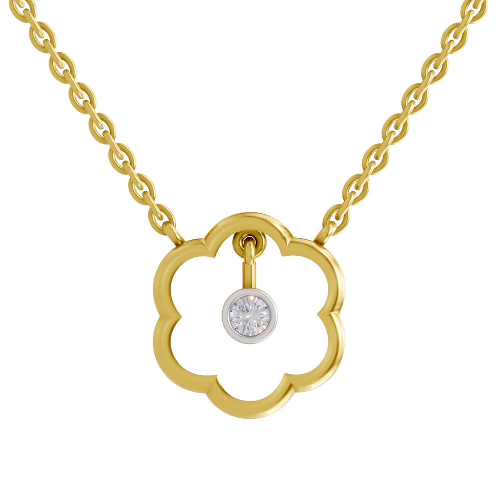 Lab Grown Diamond Necklace 0.11 Carat IGI Certified Round Shape 925 Sterling Silver Yellow Gold Plated Flora Shine Necklace