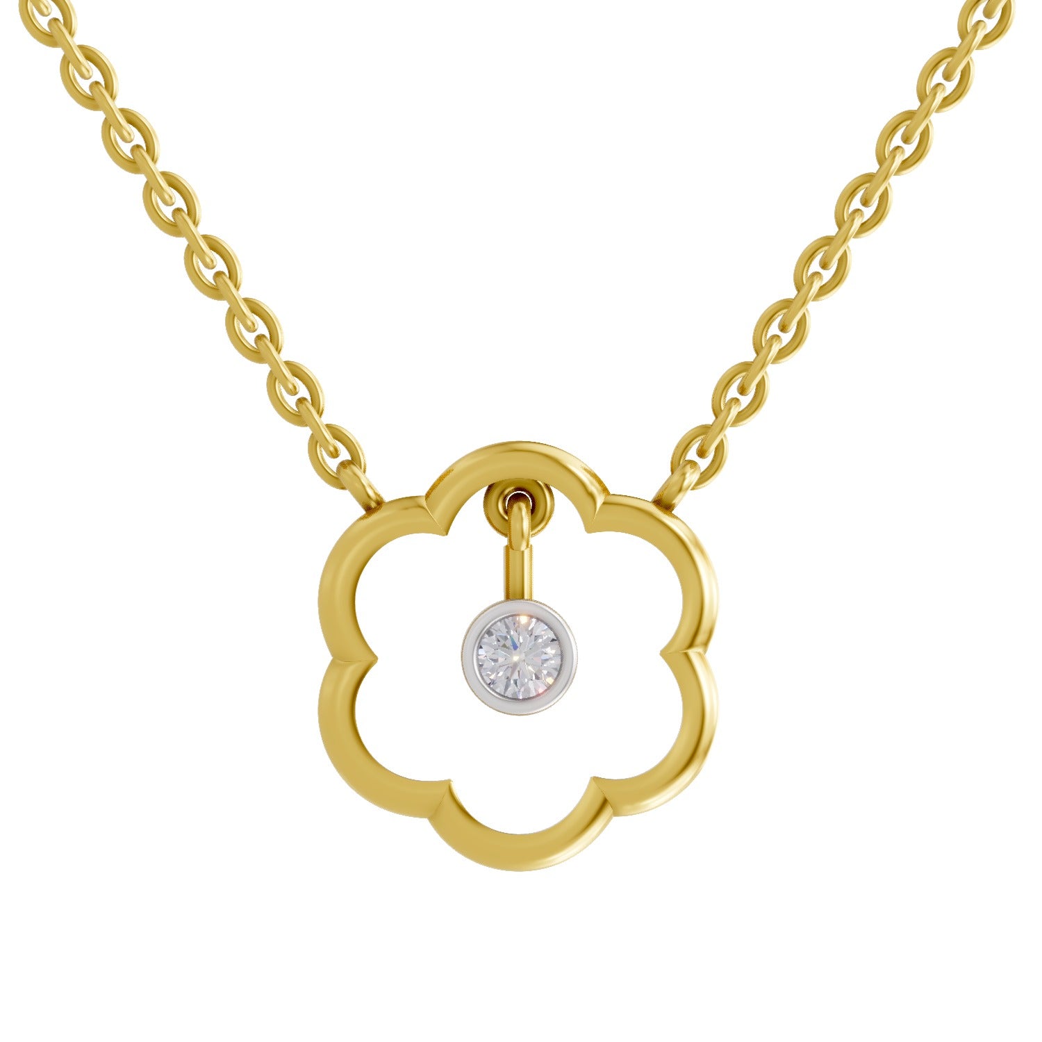 Lab Grown Diamond Necklace 0.11 Carat IGI Certified Round Shape 925 Sterling Silver Yellow Gold Plated Flora Shine Necklace