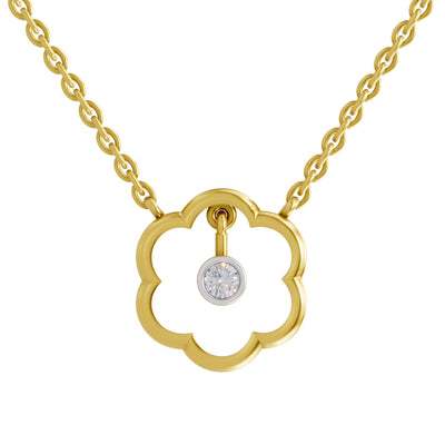 Lab Grown Diamond Necklace 0.11 Carat IGI Certified Round Shape 925 Sterling Silver Yellow Gold Plated Flora Shine Necklace