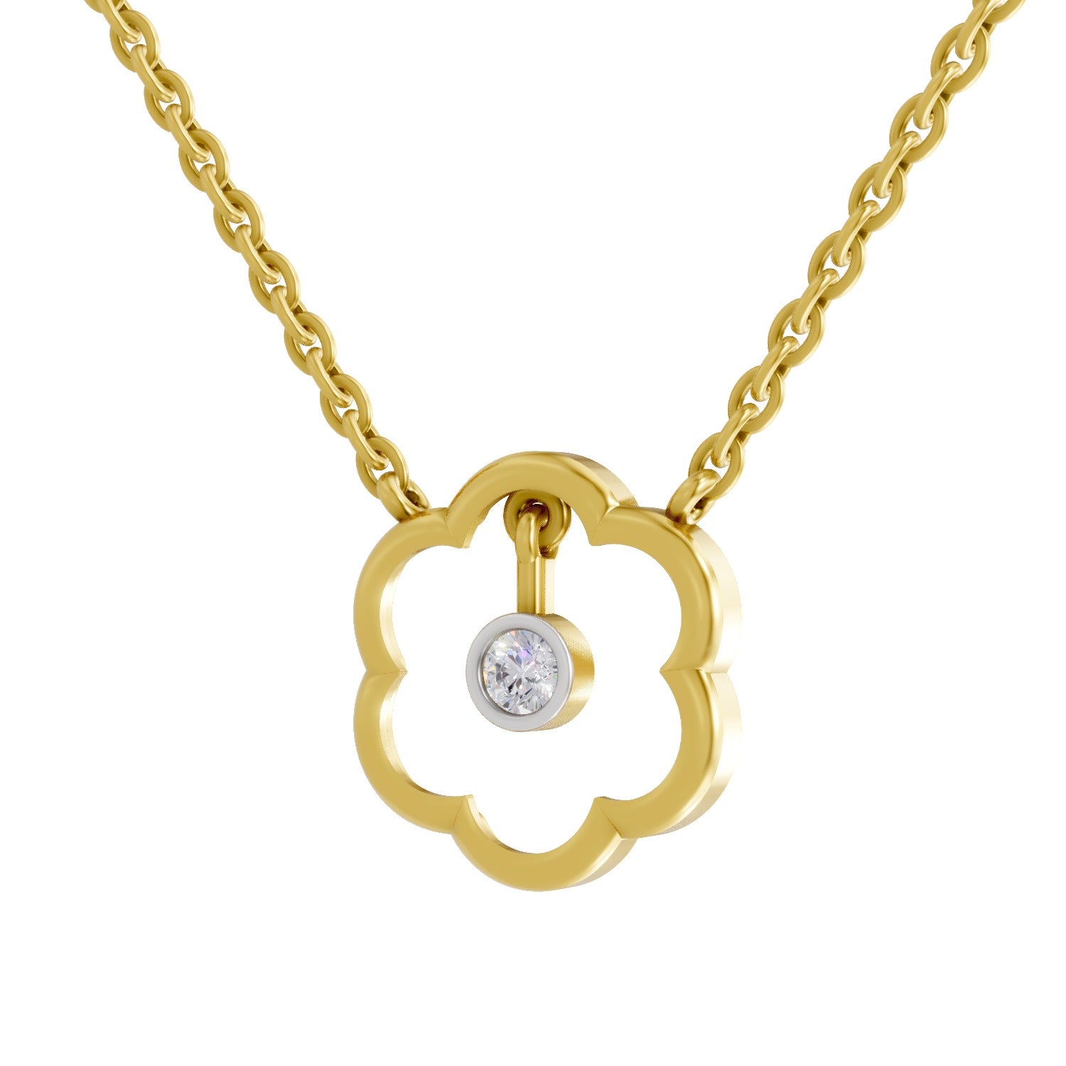 Lab Grown Diamond Necklace 0.11 Carat IGI Certified Round Shape 925 Sterling Silver Yellow Gold Plated Flora Shine Necklace