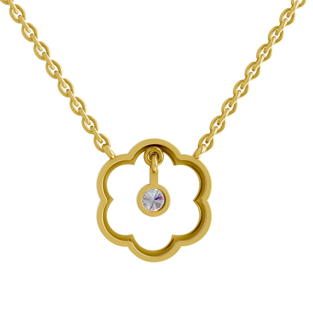 Lab Grown Diamond Necklace 0.11 Carat IGI Certified Round Shape 925 Sterling Silver Yellow Gold Plated Flora Shine Necklace