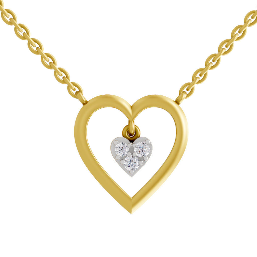 Lab Grown Diamond Necklace 0.09 Carat Round Shape 925 Sterling Silver Gold Plated Heart Shape Pendant Necklace