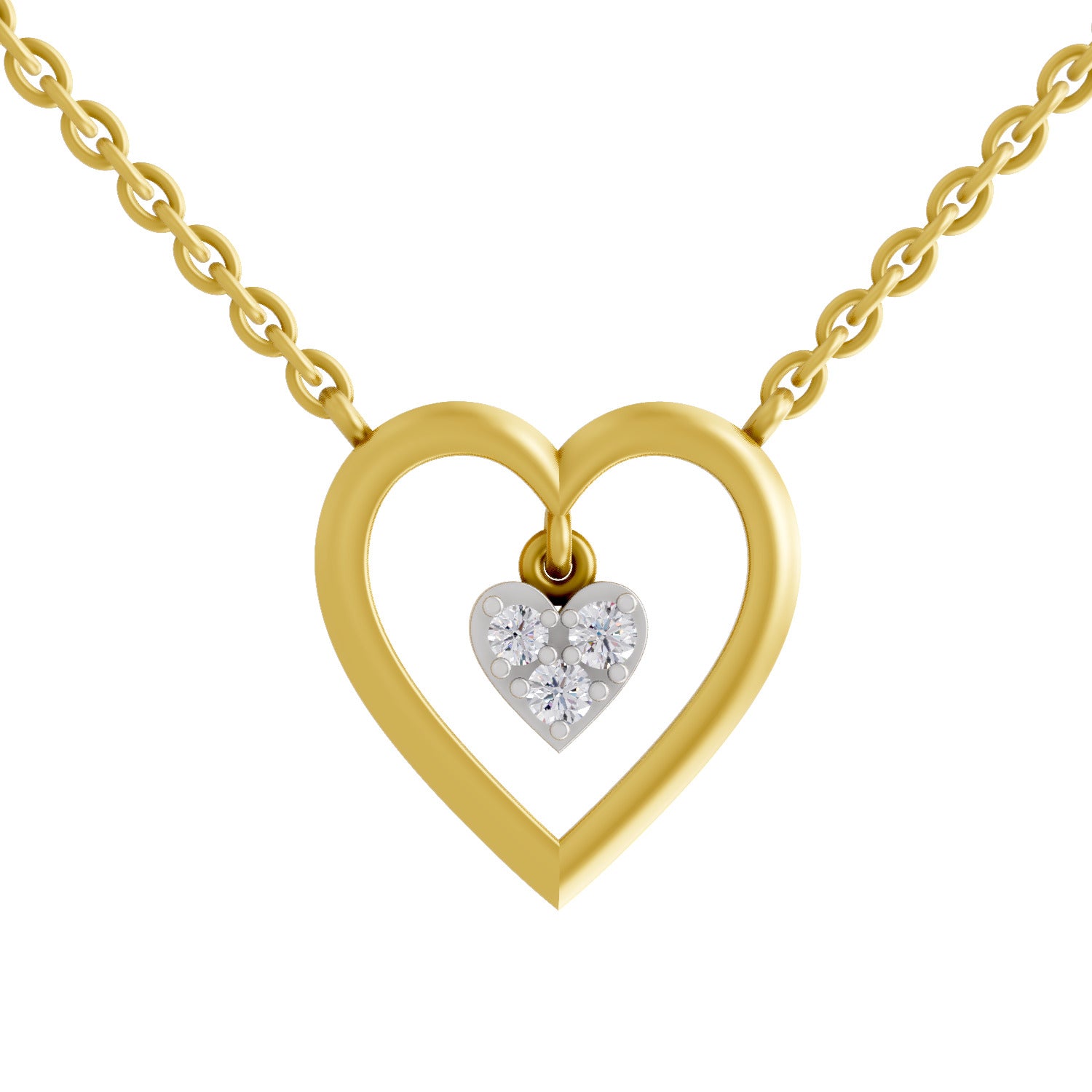 Lab Grown Diamond Necklace 0.09 Carat Round Shape 925 Sterling Silver Gold Plated Heart Shape Pendant Necklace