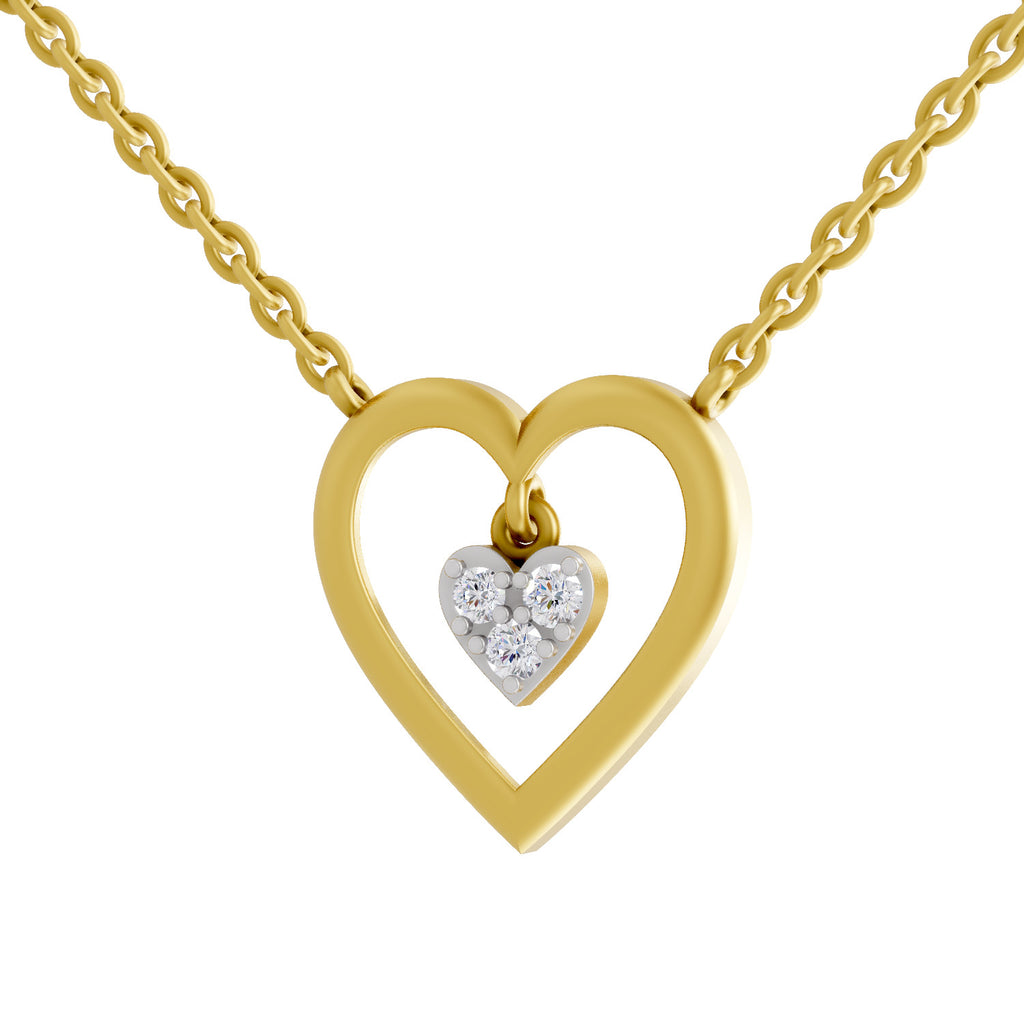 Lab Grown Diamond Necklace 0.09 Carat Round Shape 925 Sterling Silver Gold Plated Heart Shape Pendant Necklace
