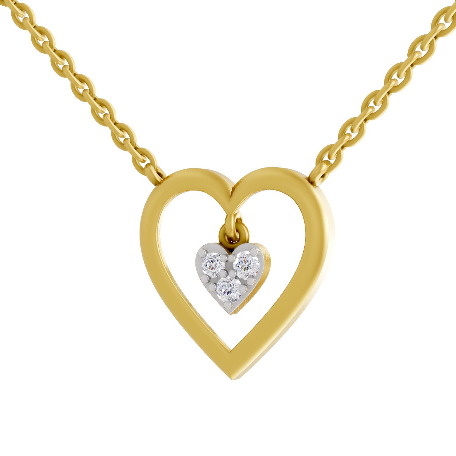 Lab Grown Diamond Necklace 0.09 Carat Round Shape 925 Sterling Silver Gold Plated Heart Shape Pendant Necklace