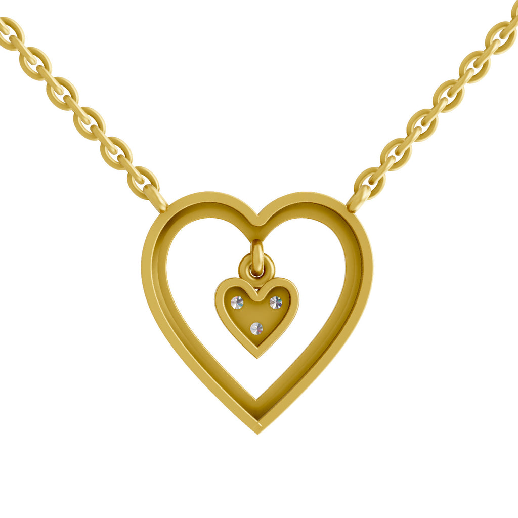 Lab Grown Diamond Necklace 0.09 Carat Round Shape 925 Sterling Silver Gold Plated Heart Shape Pendant Necklace