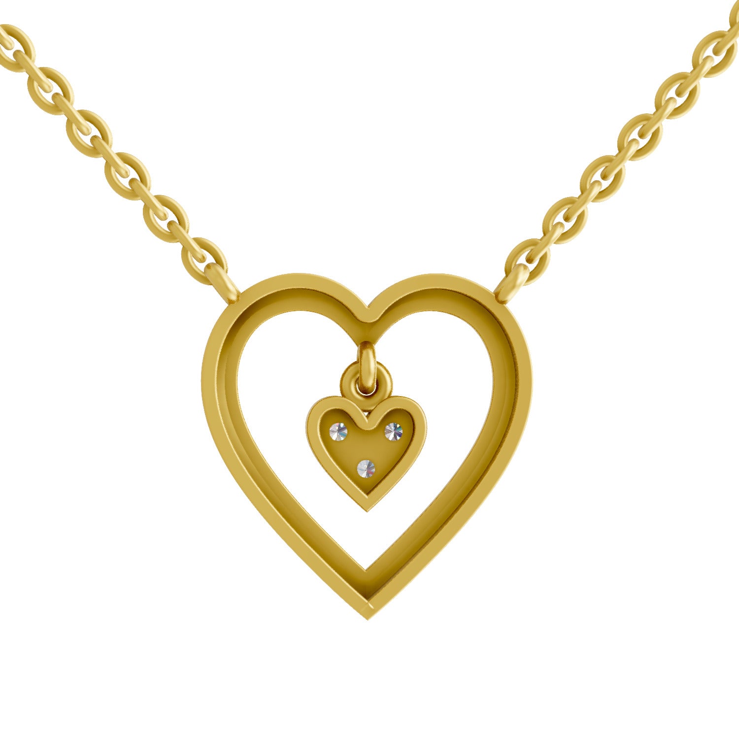 Lab Grown Diamond Necklace 0.09 Carat Round Shape 925 Sterling Silver Gold Plated Heart Shape Pendant Necklace