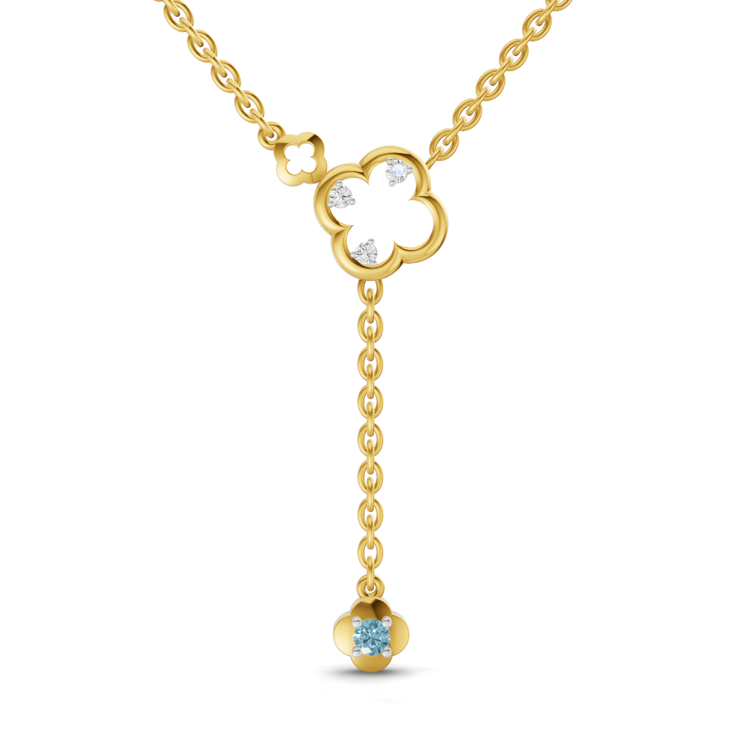 Lab Grown Diamond Necklace 0.11 Carat IGI Certified Round Shape 925 Sterling Silver Yellow Gold Plated Floral Necklace
