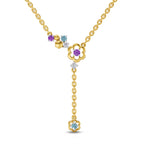 Lab Grown Diamond Necklace 0.07 Carat Round Shape 925 Sterling Silver Yellow Gold Plated Floral Necklace