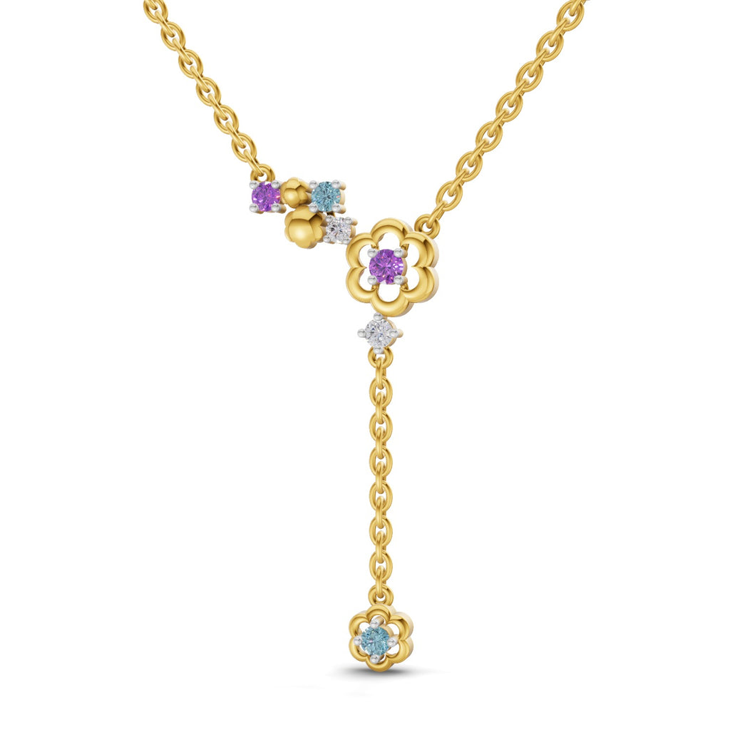 Lab Grown Diamond Necklace 0.07 Carat Round Shape 925 Sterling Silver Yellow Gold Plated Floral Necklace