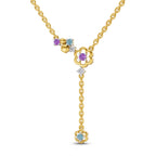 Lab Grown Diamond Necklace 0.07 Carat Round Shape 925 Sterling Silver Yellow Gold Plated Floral Necklace
