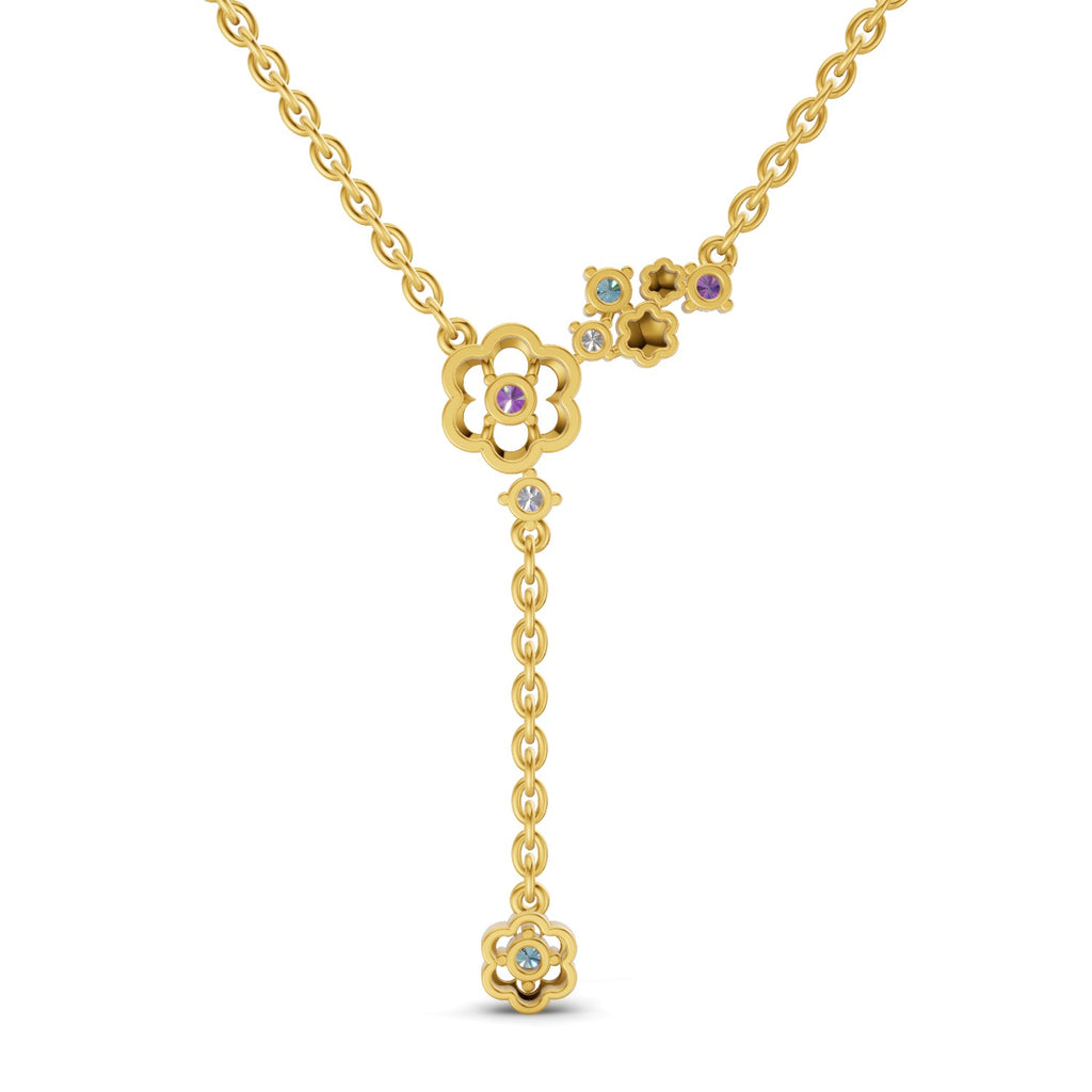 Lab Grown Diamond Necklace 0.07 Carat Round Shape 925 Sterling Silver Yellow Gold Plated Floral Necklace
