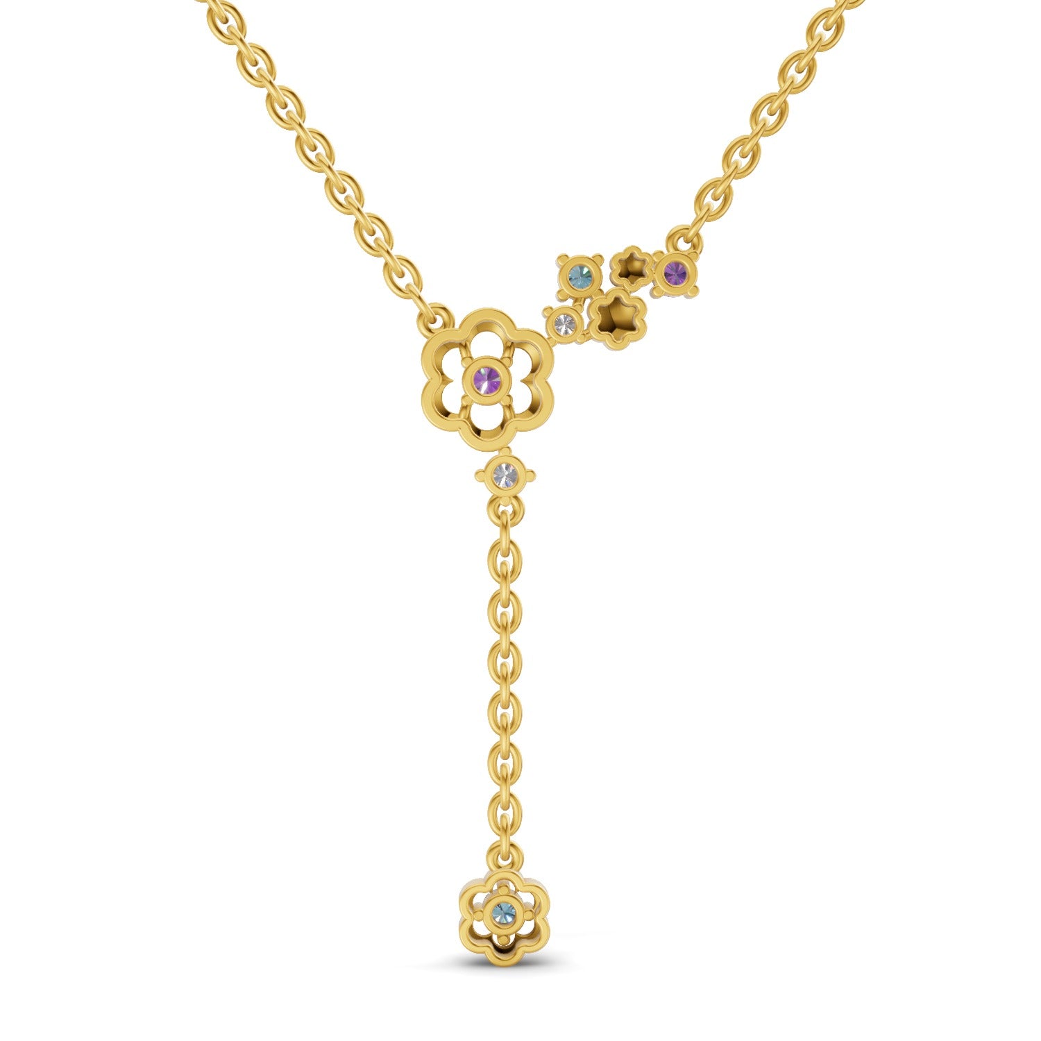 Lab Grown Diamond Necklace 0.07 Carat Round Shape 925 Sterling Silver Yellow Gold Plated Floral Necklace