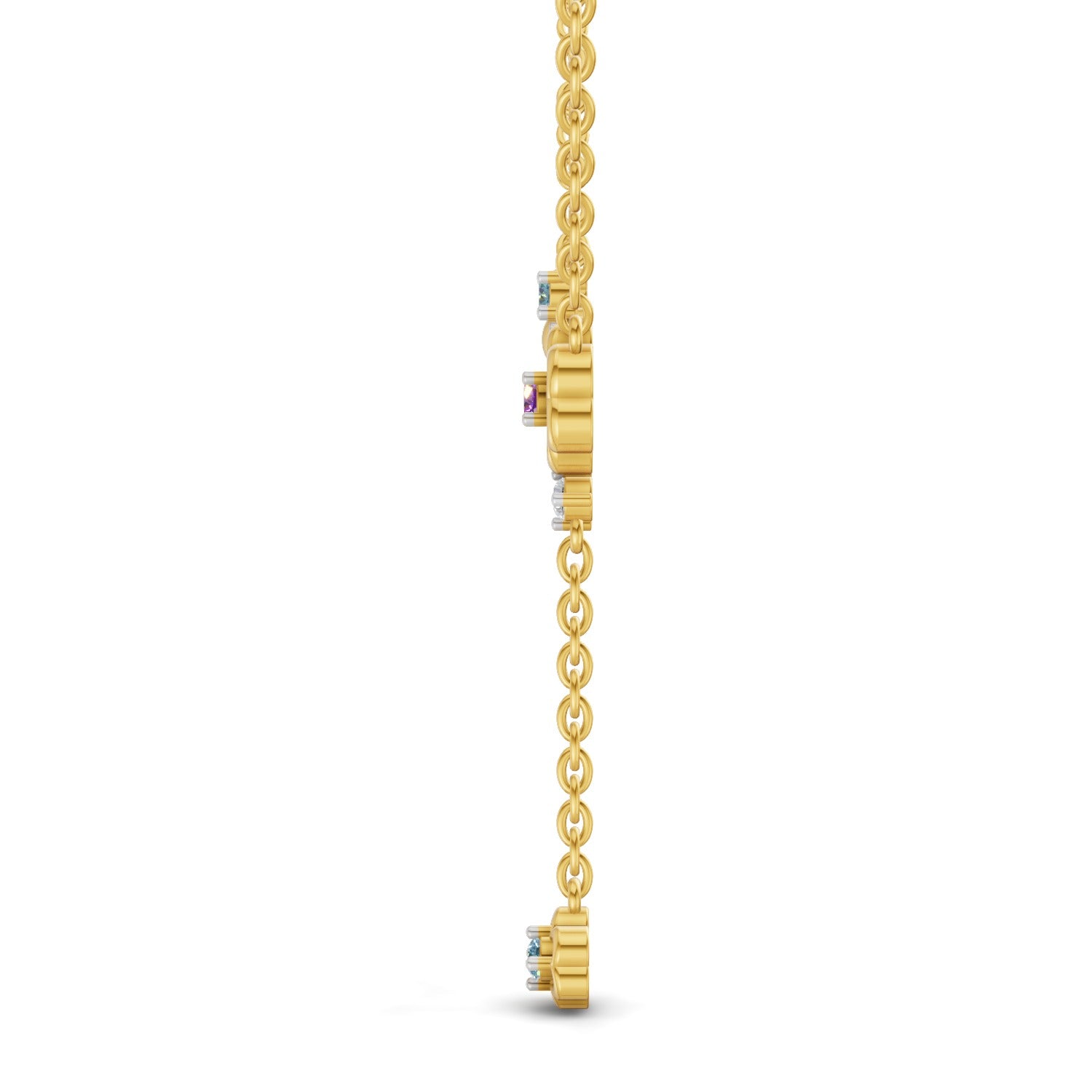 Lab Grown Diamond Necklace 0.07 Carat Round Shape 925 Sterling Silver Yellow Gold Plated Floral Necklace