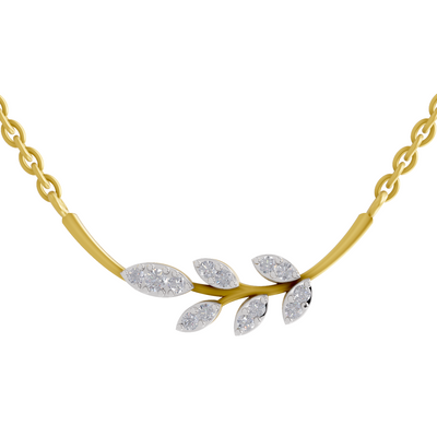 Lab Grown Diamond Necklace 0.14 Carat IGI Certified Round Shape 925 Sterling Silver Yellow Gold Plated Marquise Unique Leaf Necklace