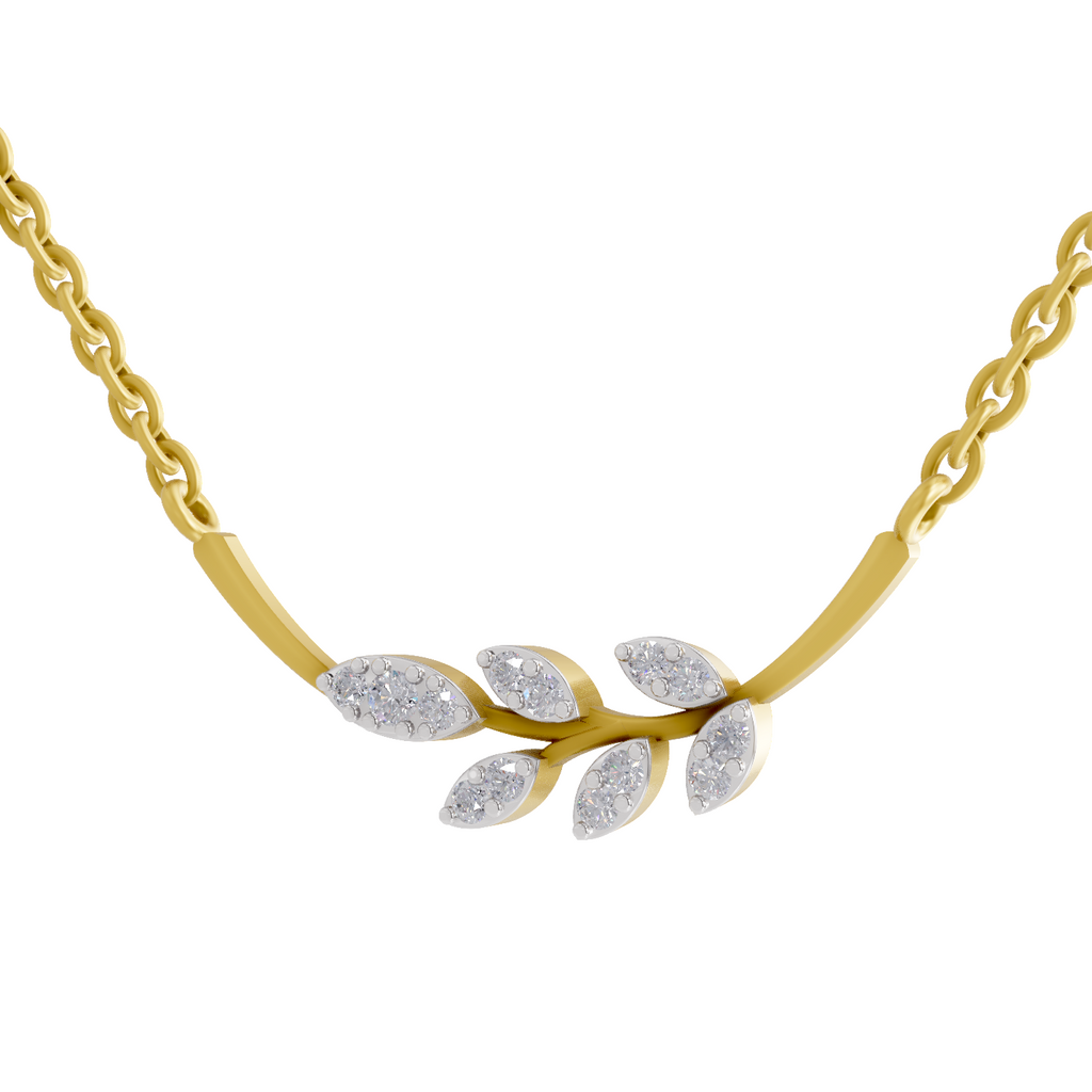 Lab Grown Diamond Necklace 0.14 Carat IGI Certified Round Shape 925 Sterling Silver Yellow Gold Plated Marquise Unique Leaf Necklace