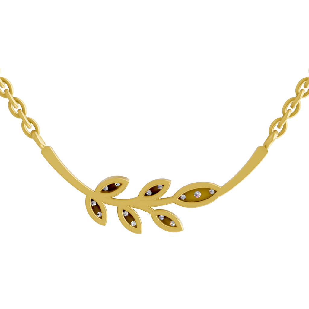 Lab Grown Diamond Necklace 0.14 Carat IGI Certified Round Shape 925 Sterling Silver Yellow Gold Plated Marquise Unique Leaf Necklace