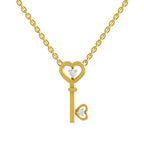 Lab Grown Diamond Necklace 0.08 Carat Round Shape 925 Sterling Silver Yellow Gold Plated Key to Love Necklace