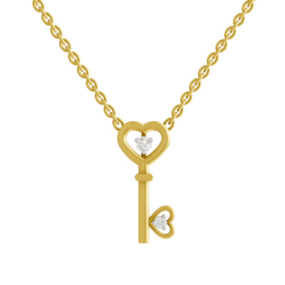Lab Grown Diamond Necklace 0.08 Carat Round Shape 925 Sterling Silver Yellow Gold Plated Key to Love Necklace