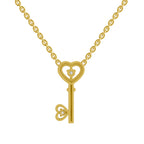 Lab Grown Diamond Necklace 0.08 Carat Round Shape 925 Sterling Silver Yellow Gold Plated Key to Love Necklace