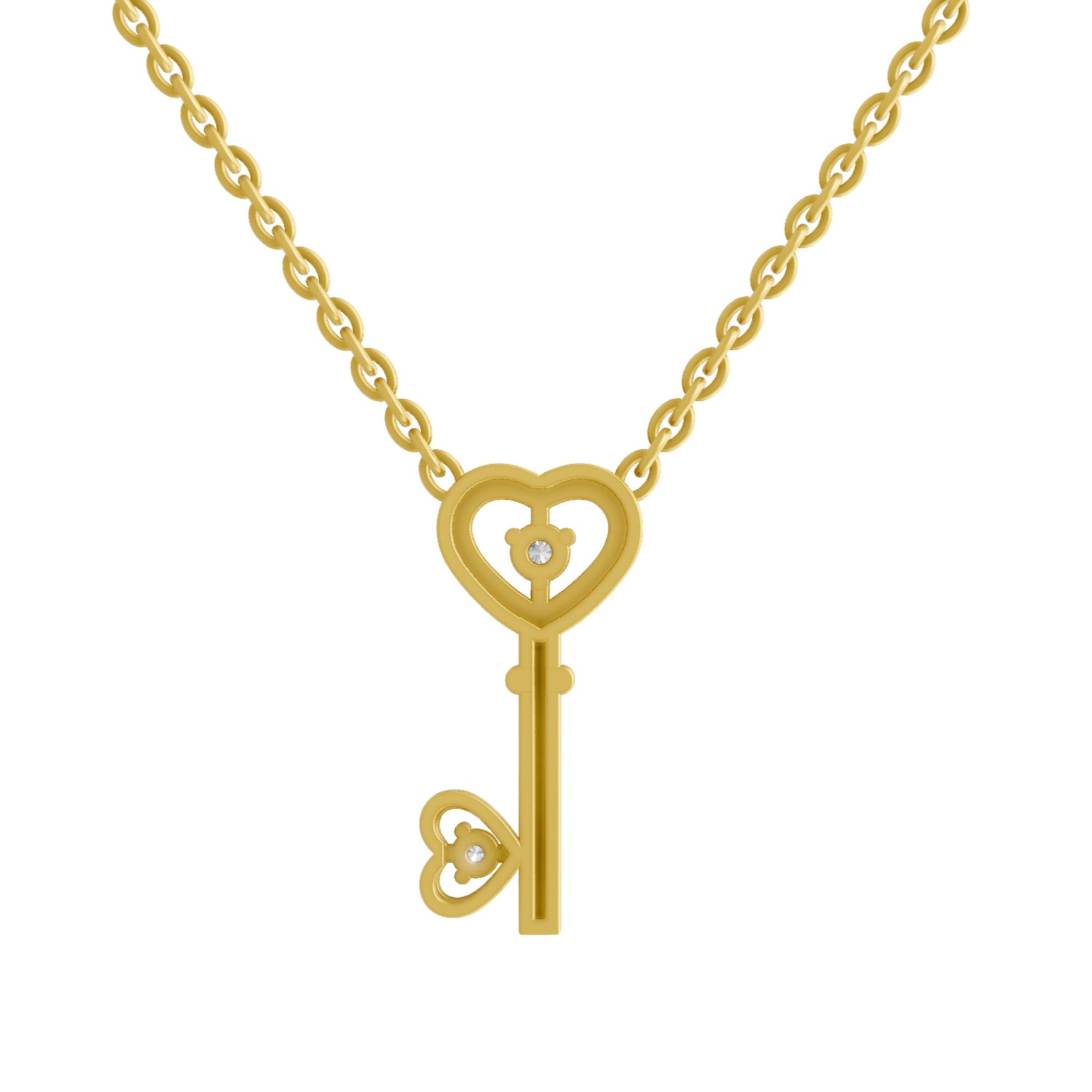 Lab Grown Diamond Necklace 0.08 Carat Round Shape 925 Sterling Silver Yellow Gold Plated Key to Love Necklace