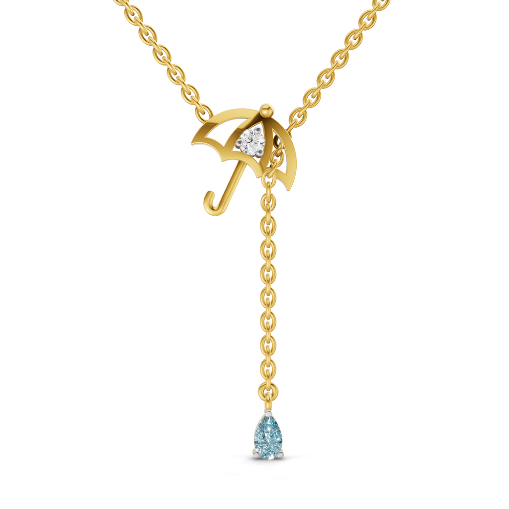 Lab Grown Diamond Necklace 0.07 Carat Round Shape 925 Sterling Silver Yellow Gold Plated Raindrop Umbrella Necklace