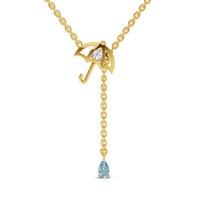 Lab Grown Diamond Necklace 0.07 Carat Round Shape 925 Sterling Silver Yellow Gold Plated Raindrop Umbrella Necklace