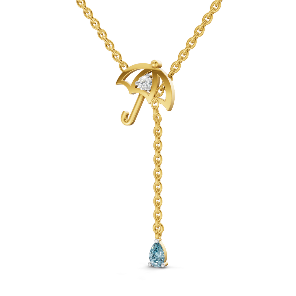 Lab Grown Diamond Necklace 0.07 Carat Round Shape 925 Sterling Silver Yellow Gold Plated Raindrop Umbrella Necklace
