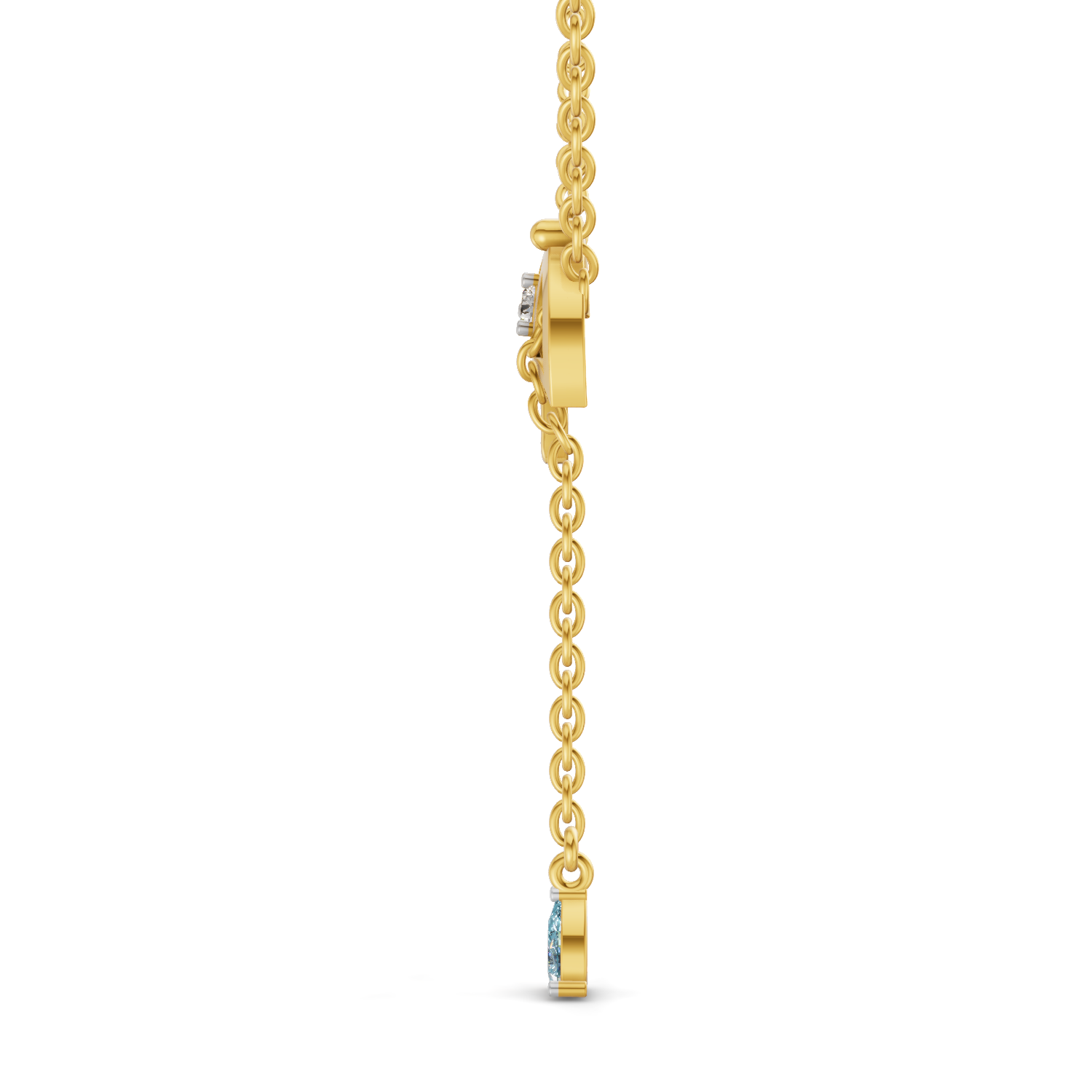 Lab Grown Diamond Necklace 0.07 Carat Round Shape 925 Sterling Silver Yellow Gold Plated Raindrop Umbrella Necklace